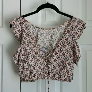 Cropped Lace-Up Boho Top, Women's M